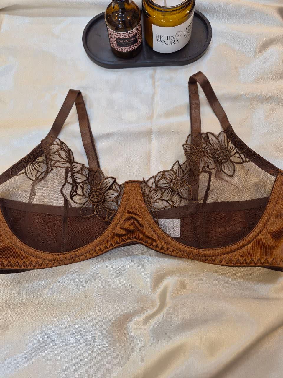 Lüks Tarçın Çiçek Dantelli Sütyen Takımı